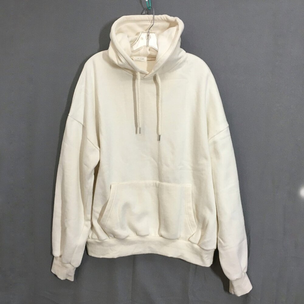 LAB STUDIO Womens Hoodie Size Large Kangaroo Pocket Ivory Fleece Lining